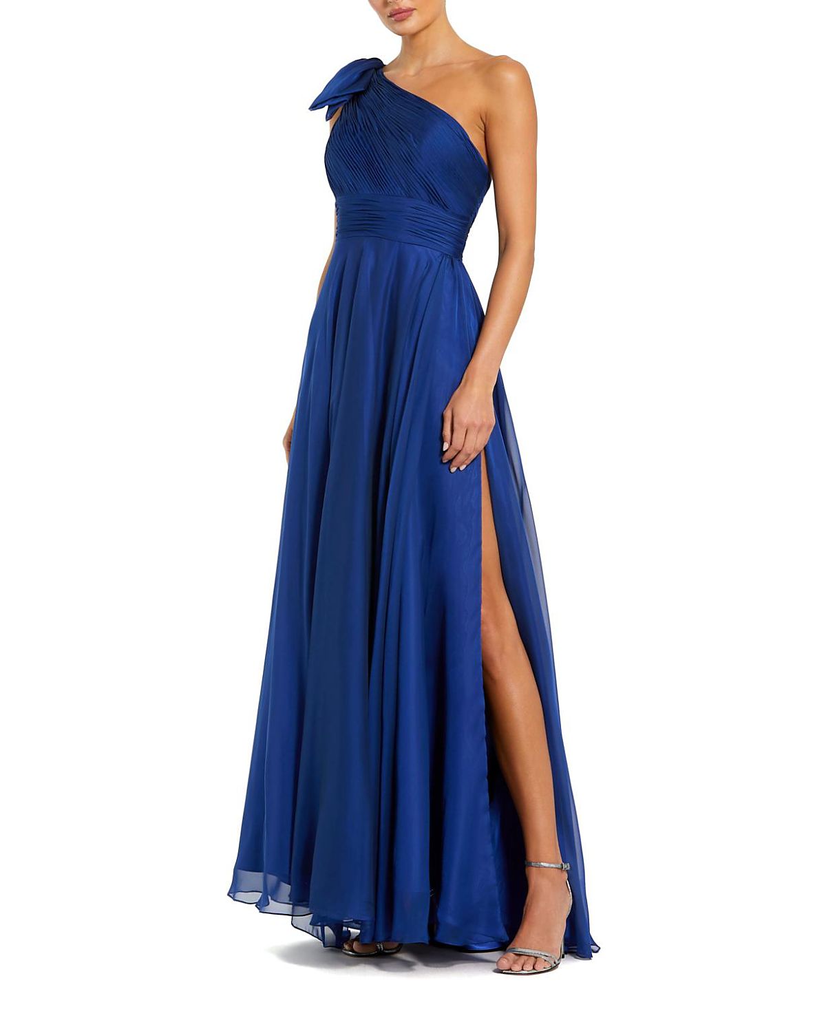 Mac Duggal Pleated One Shoulder Chiffon Gown