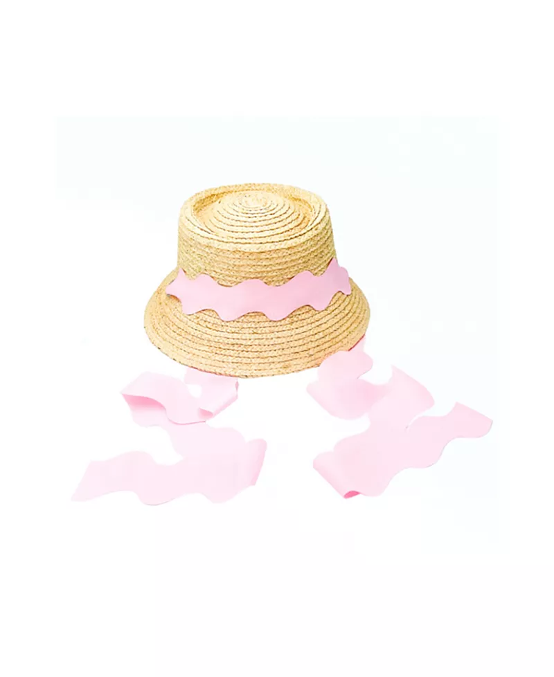 Bits & Bows Women's Straw Harbor Hat with Scalloped Ribbon
