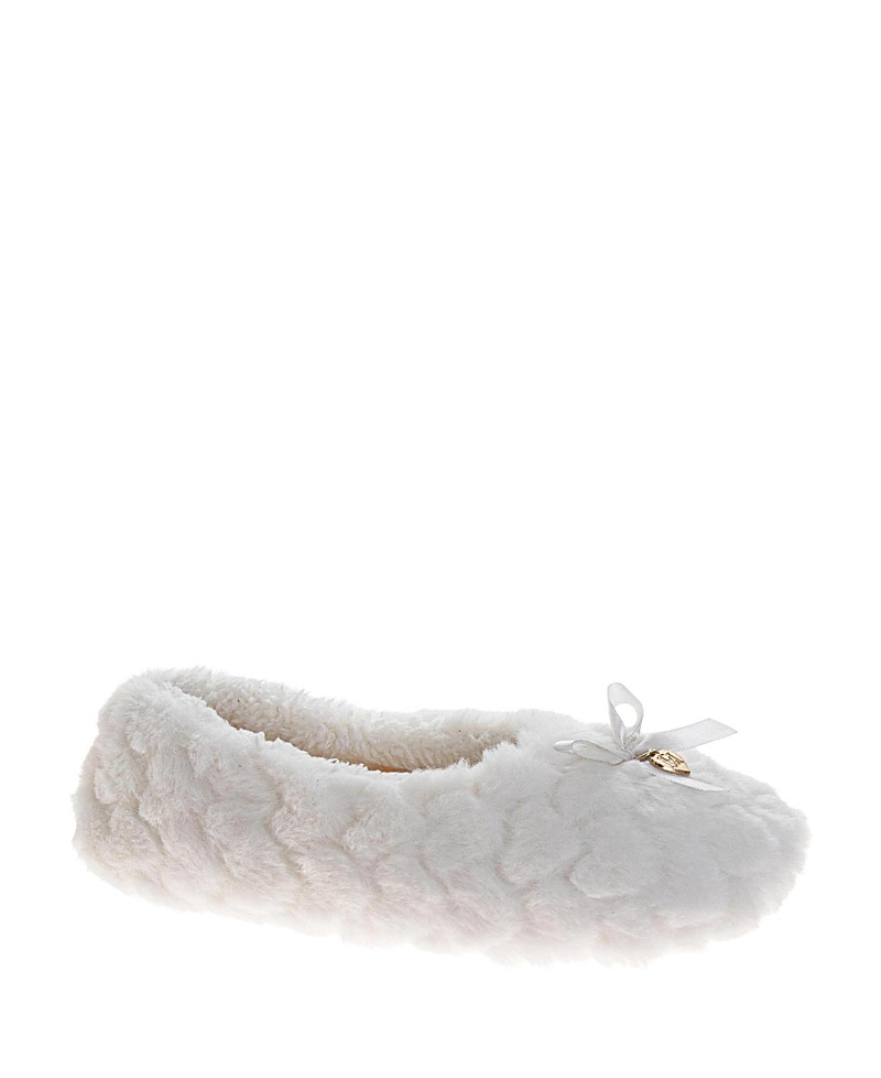 Badgley Mischka Women's Fluffy Bow Detail Metal Logo Accent Slippers