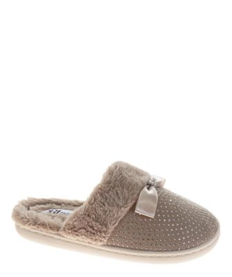 Women's Fluffy Rhinestone Bow Detail Slippers