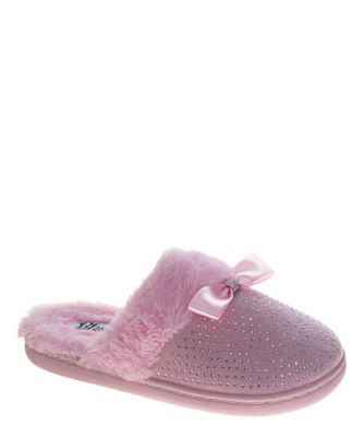 Women's Fluffy Rhinestone Bow Detail Slippers