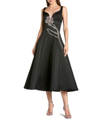 A-Line Midi Dress With Embellished Flower