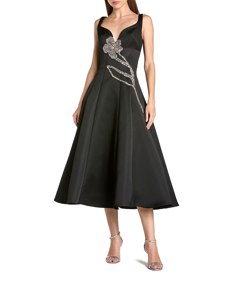Mac Duggal A-Line Midi Dress With Embellished Flower
