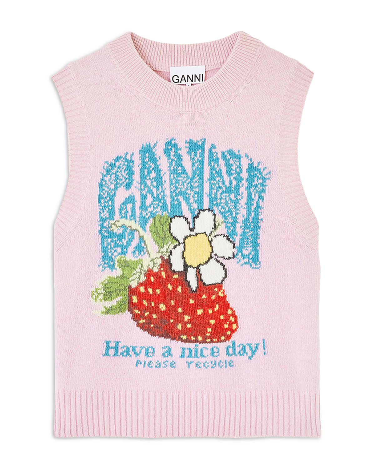 Ganni Strawberry Graphic Wool Blend Vest