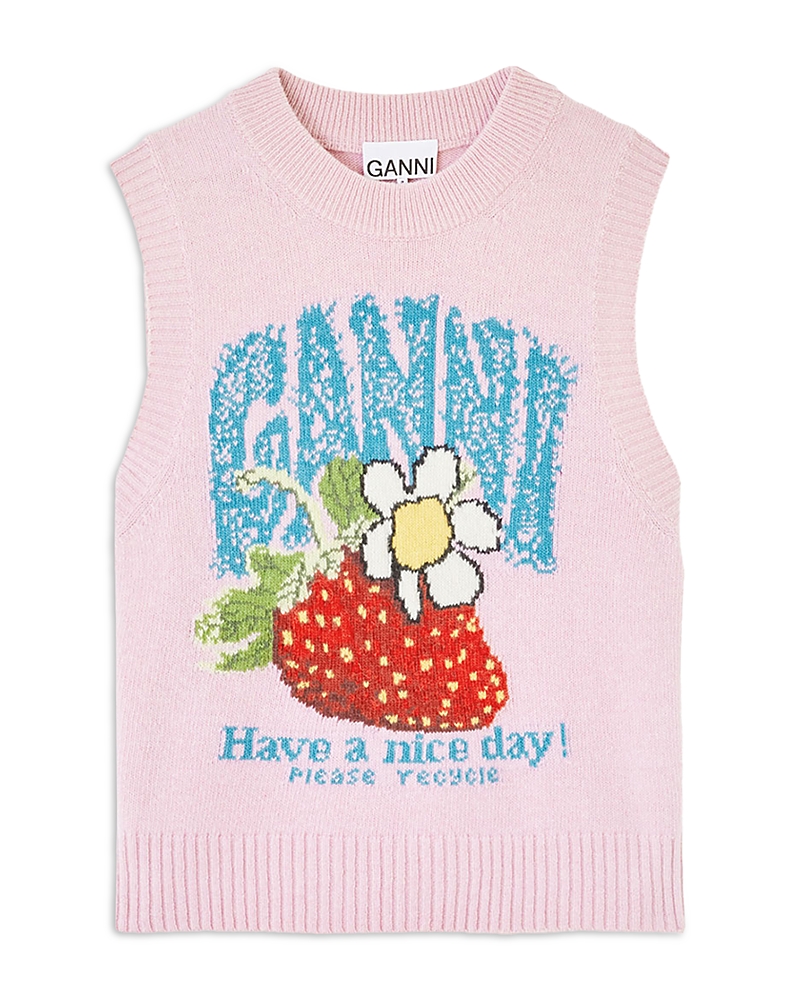 Ganni Strawberry Graphic Wool Blend Vest