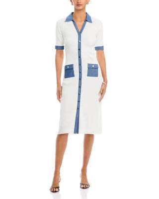 T Tahari Elbow Sleeve Rib Sweater Dress