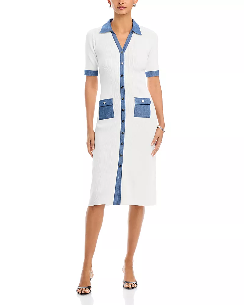 T Tahari Elbow Sleeve Rib Sweater Dress