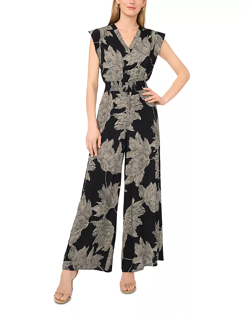 Vince Camuto Flutter Sleeve V Neck Jumpsuit