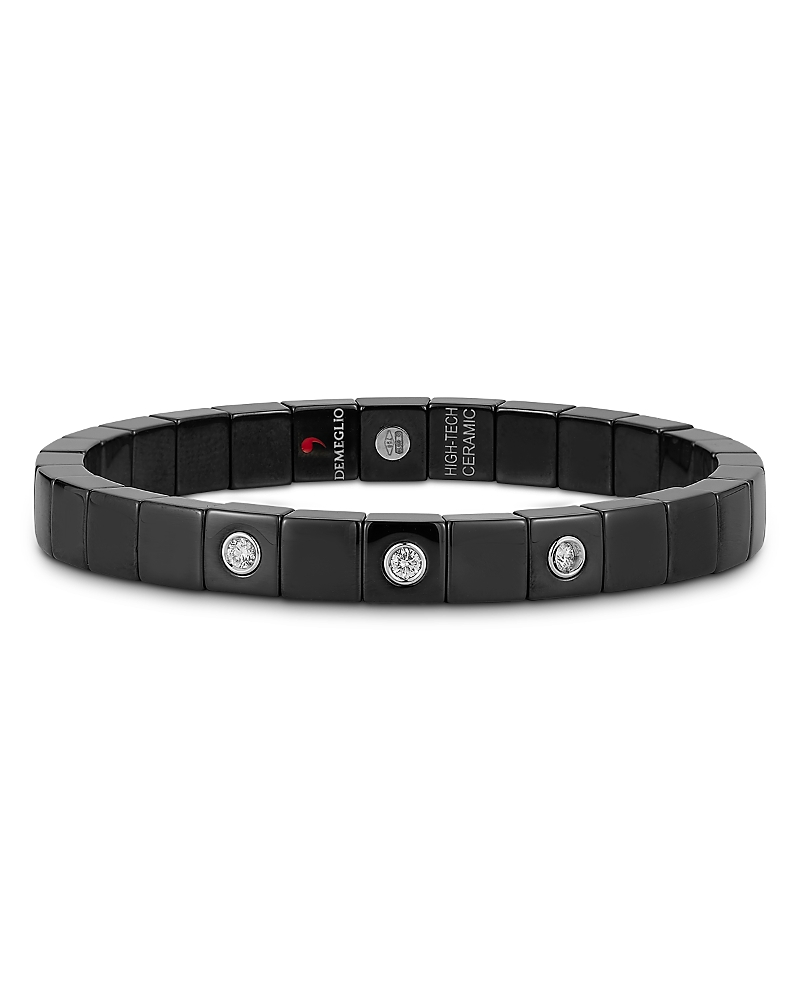 Roberto Demeglio Scacco Black Ceramic Diamond Bezel Stretch Bracelet, 0.18 tcw