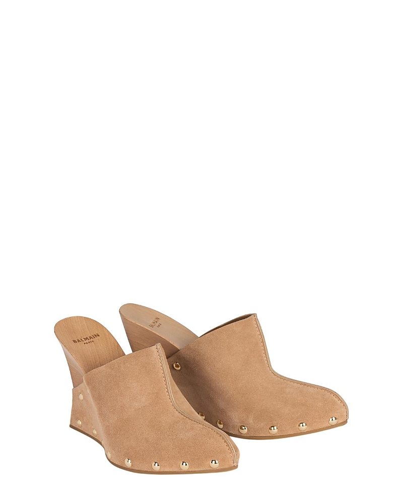 Balmain Women's Wedge Clogs in Wood and Suede