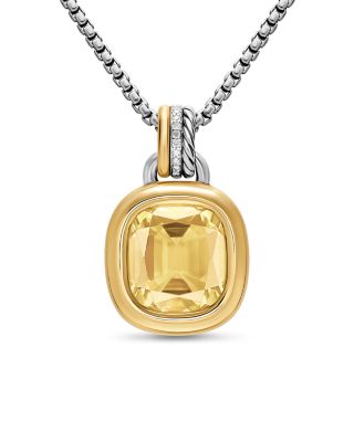 DY Mercer&reg; Color Amulet in Sterling Silver with 18K Yellow Gold, Champagne Citrine and Diamonds, 13mm