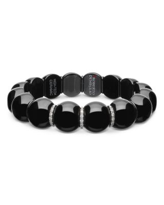 Dama Black Ceramic Diamond Bar Bead Bracelet, 0.15 tcw