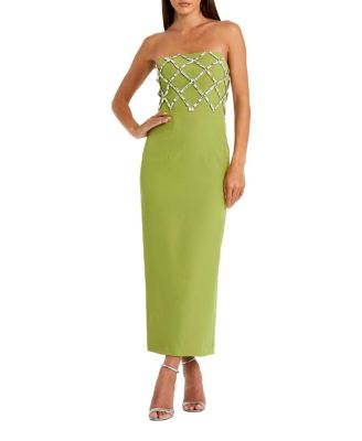  Beaded Strapless Crepe Ankle Dress