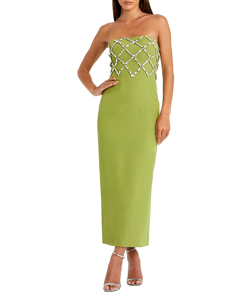 Mac Duggal Strapless Crepe Ankle Dress With Beaded Details