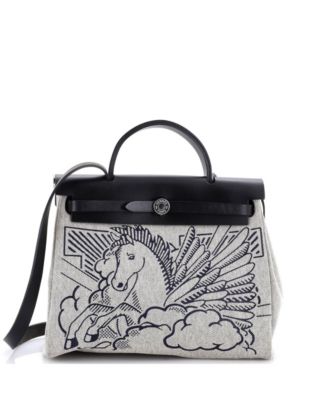 Pre-owned Pre-owned Hermes  Hermes 31 Herbag Zip Pegase Pop Toile And Leather In Black
