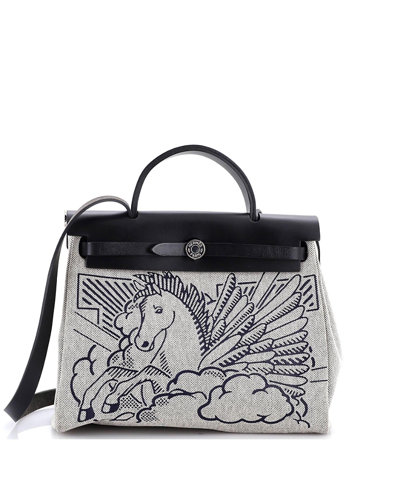 Pre-owned Pre-owned Hermes Hermes 31 Herbag Zip Pegase Pop Toile And Leather In Black
