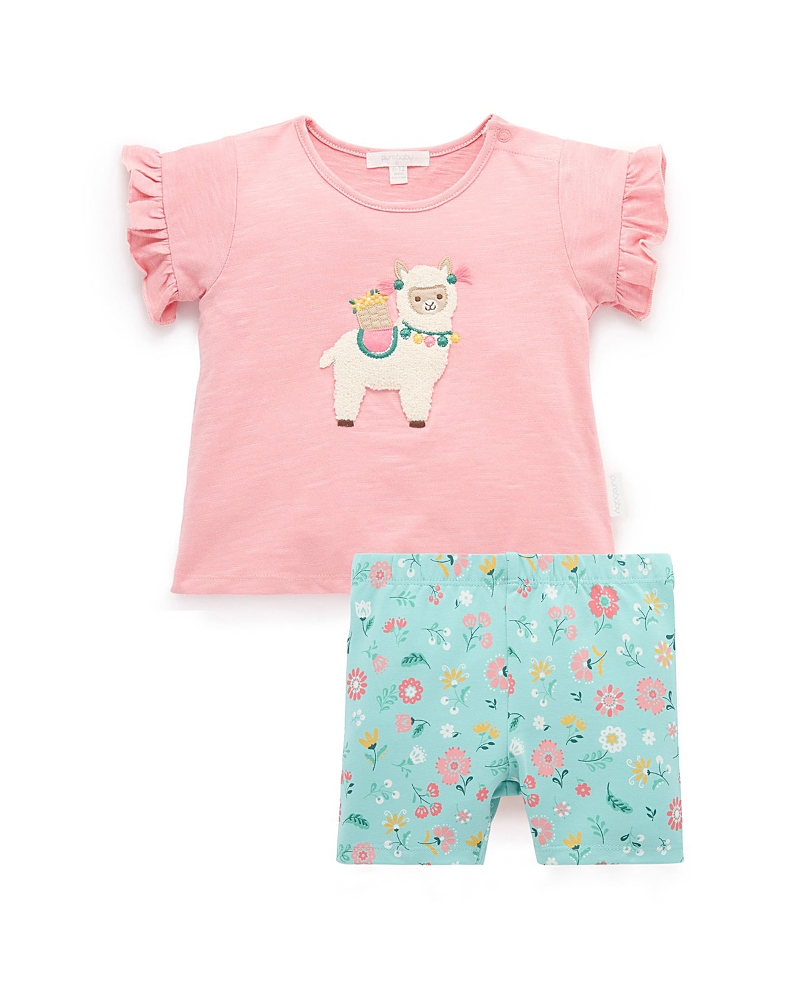 Purebaby Girls' Ruffle Tee & Bike Short Set - Baby, Little Kid