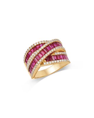 Ruby & Diamond Crossover Ring in 14K Yellow Gold