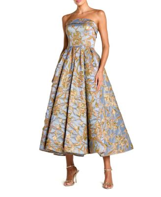Mac Duggal Strapless Brocade Midi Dress with Pockets