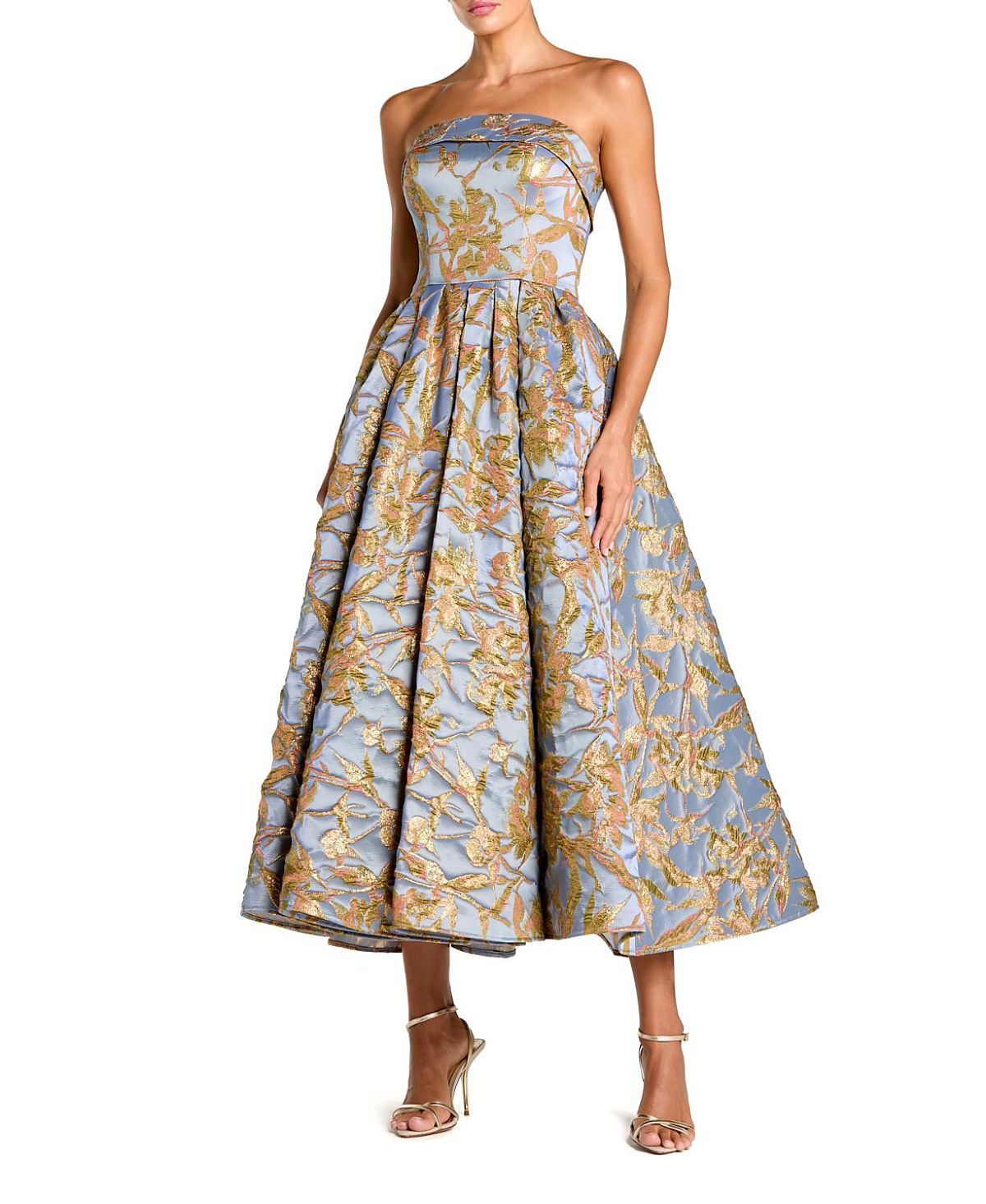 Mac Duggal Strapless Brocade Midi Dress with Pockets
