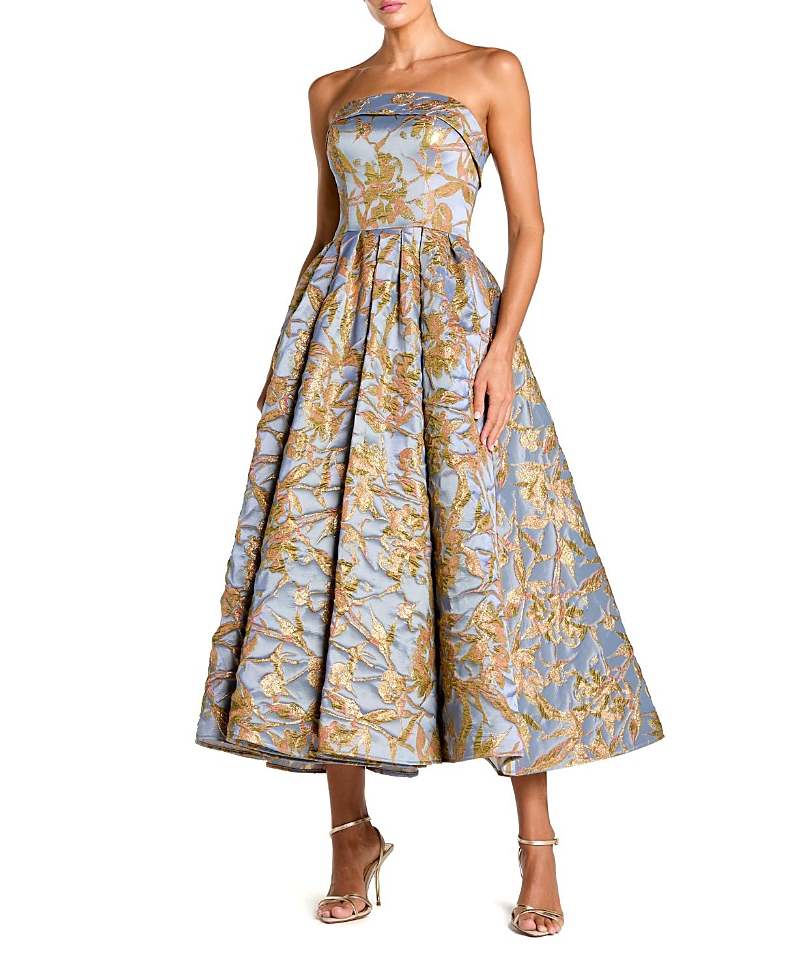 Mac Duggal Strapless Brocade Midi Dress with Pockets