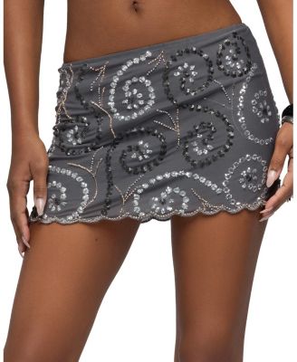  Embroidered Bead & Sequin Mesh Mini Skirt