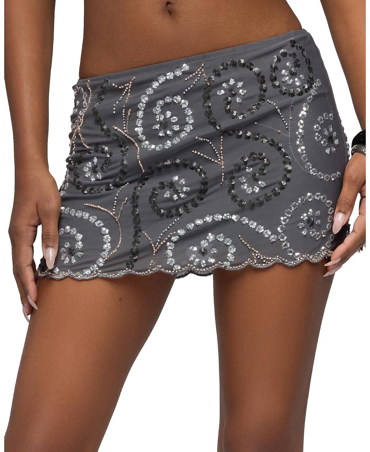Edikted Embroidered Bead & Sequin Mesh Mini Skirt