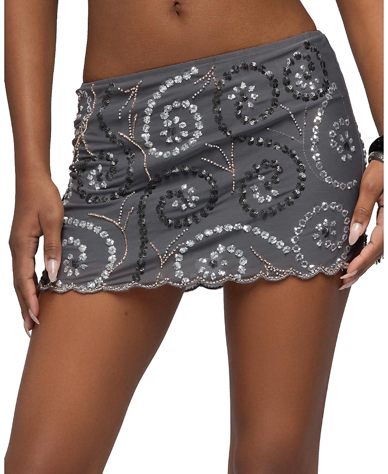 Edikted Embroidered Bead & Sequin Mesh Mini Skirt