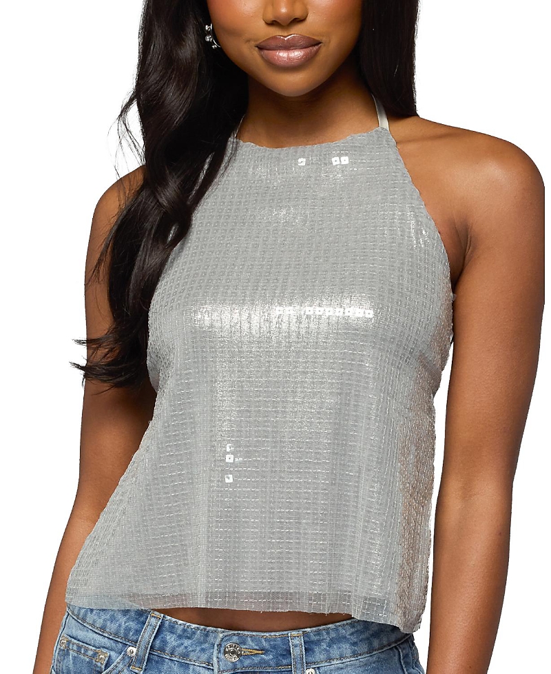 Edikted Itara Sequin Backless Halter Top