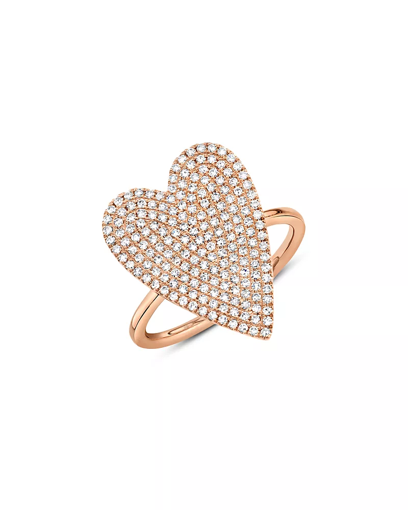 Shy Creation 14K Gold Kate Diamond Pave Heart Statement Ring, 0.56 tcw