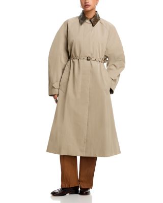 Leather Collar Trench Coat