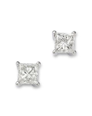 Bloomingdale's Fine Collection Diamond Princess Cut Stud Earrings in 14K White Gold, 1.5 tcw