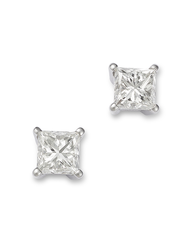 Bloomingdale's Fine Collection Diamond Princess Cut Stud Earrings in 14K White Gold, 1.5 tcw