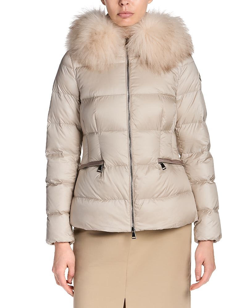 Moncler Boed Hooded Shearling-Trimmed Short Down Jacket