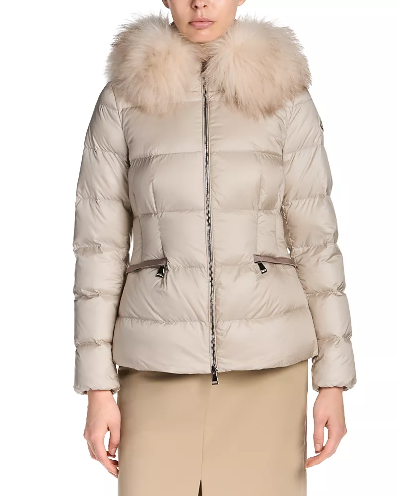 Moncler Boed Hooded Shearling-Trimmed Short Down Jacket