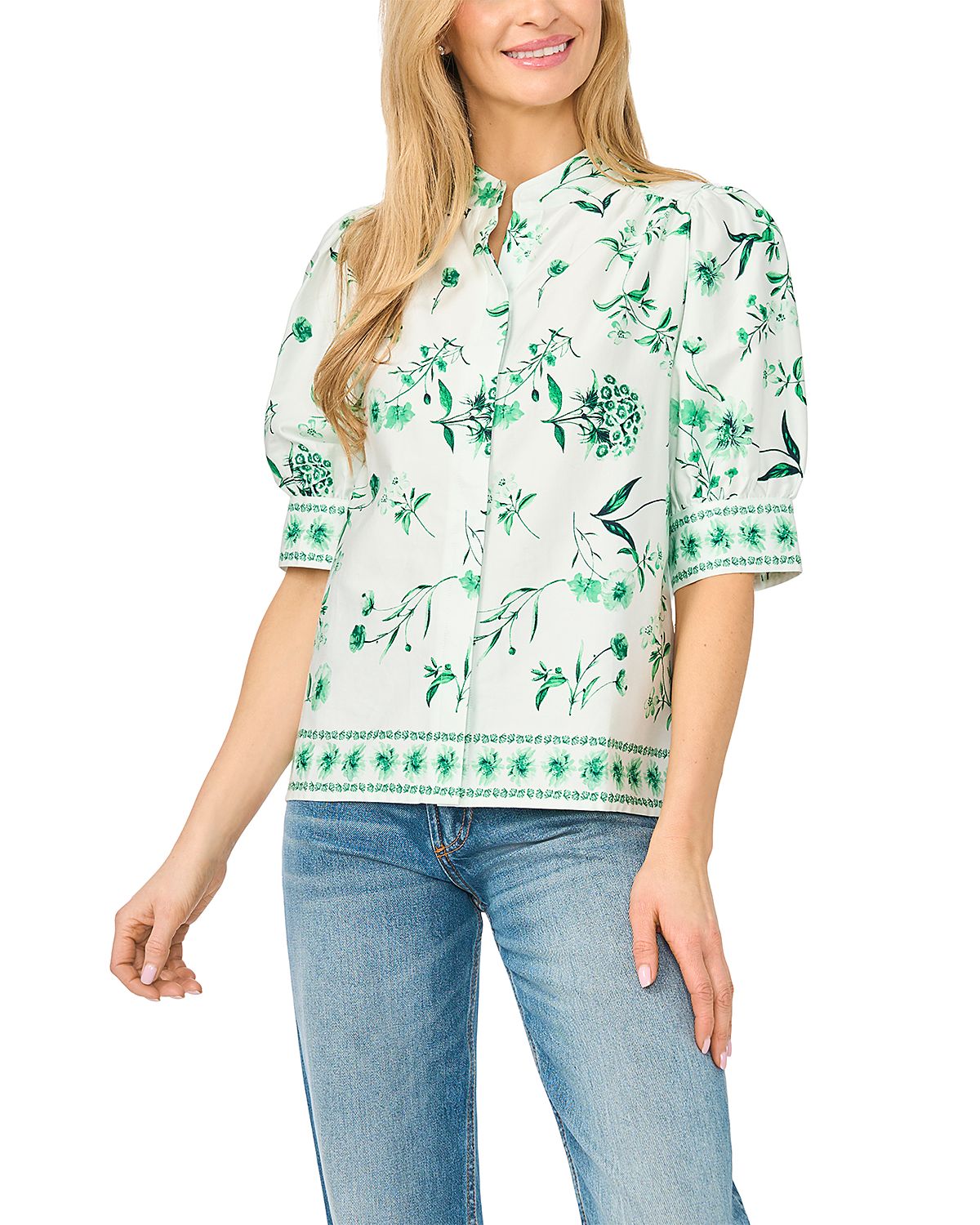 CeCe Mock Neck Elbow Sleeve Top