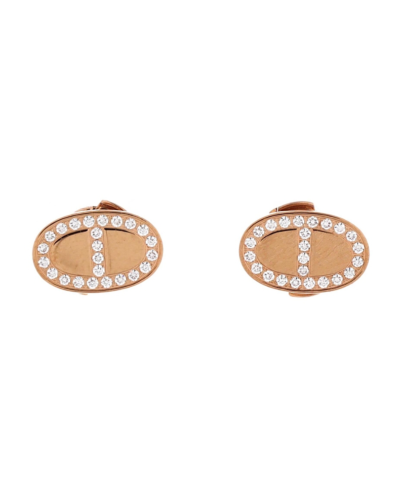 Pre-Owned HERMES Chaine d'Ancre Contour Stud Earrings 18K Rose Gold and Diamonds