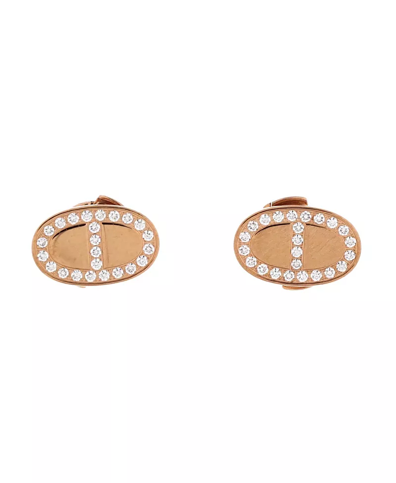 Pre-Owned HERMES Chaine d'Ancre Contour Stud Earrings 18K Rose Gold and Diamonds