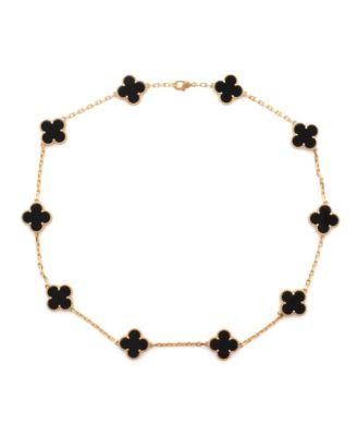  Vintage Alhambra 10 Motifs Necklace 18K Gold and Onyx, 18.75"