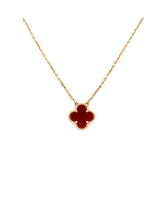  Vintage Alhambra Pendant Necklace 18K Gold and Carnelian, 16.25"