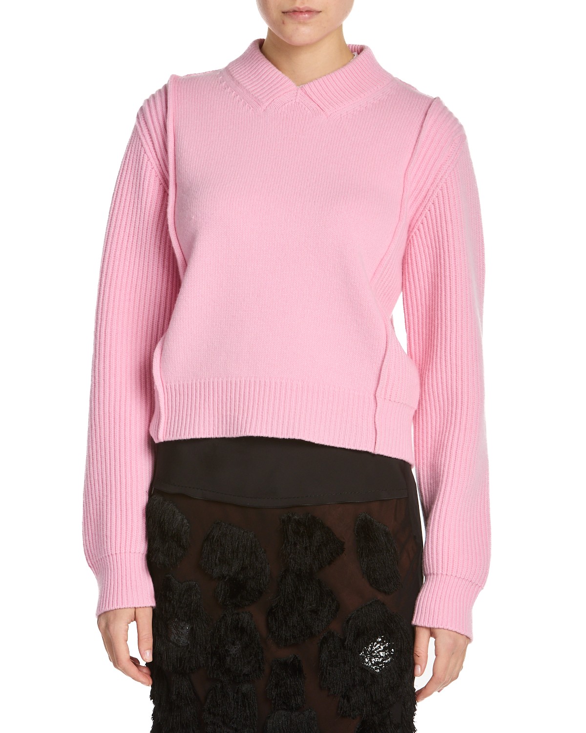 Marni Wool Cashmere V Neck Sweater in Pink Clematis