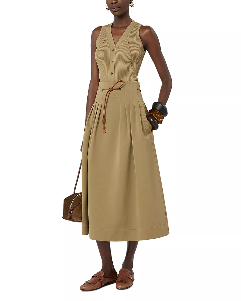 Max Mara Mxmfiorire Kaki Knit Waistcoat Dress