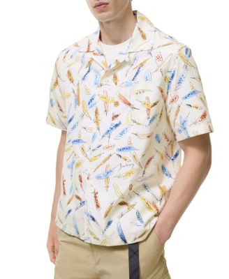  Relaxed Fit Feather Print Cotton Shirt