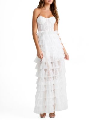 Frankie Tiered Sequin Tulle Strapless Bustier Gown
