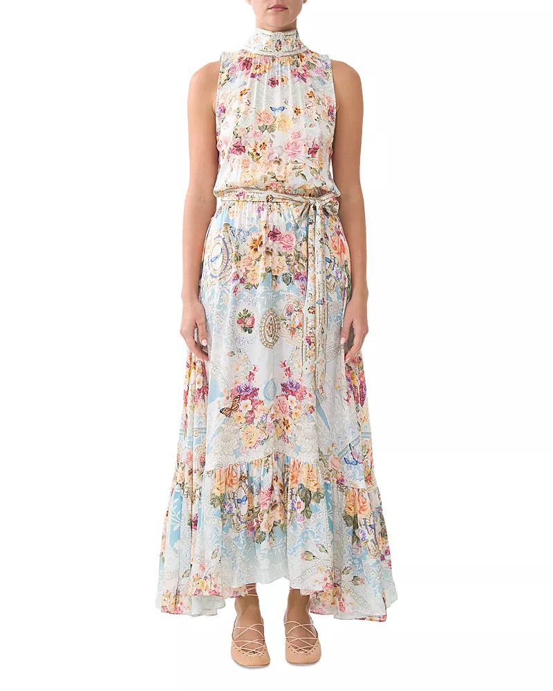 Camilla Silk Tie Neck Maxi Dress