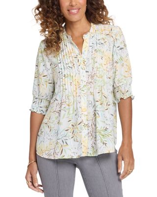 Nydj Floral Print Pleated Peasant Top