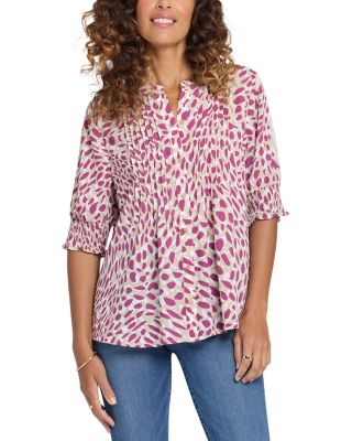Nydj Floral Print Pleated Peasant Top
