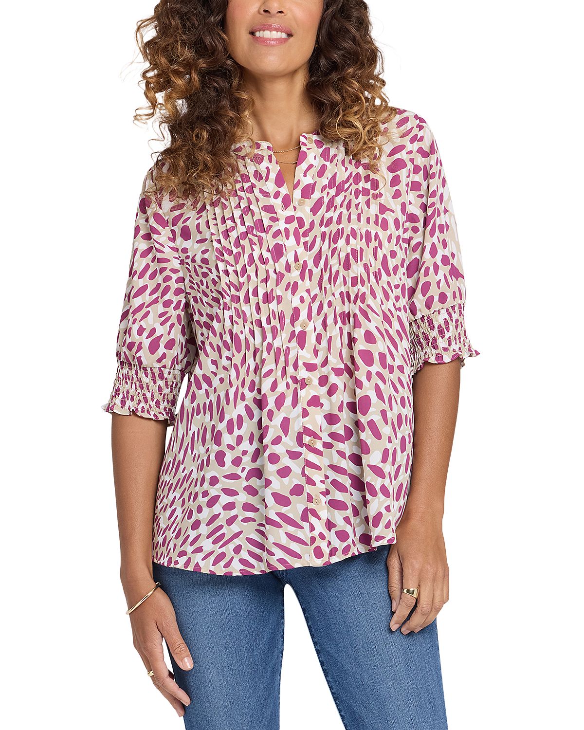 Nydj Floral Print Pleated Peasant Top