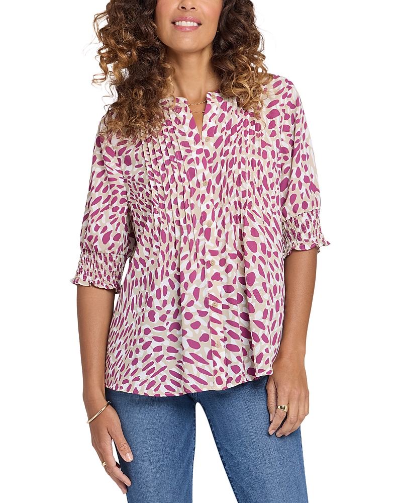 Nydj Floral Print Pleated Peasant Top
