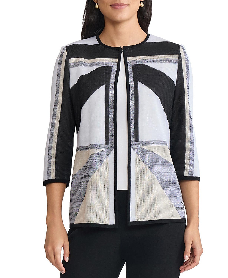 Ming Wang Colorblock Intarsia Knit Jacket